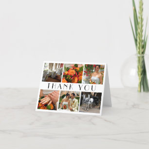 Deco chic white 6 photos collage wedding thank you card
