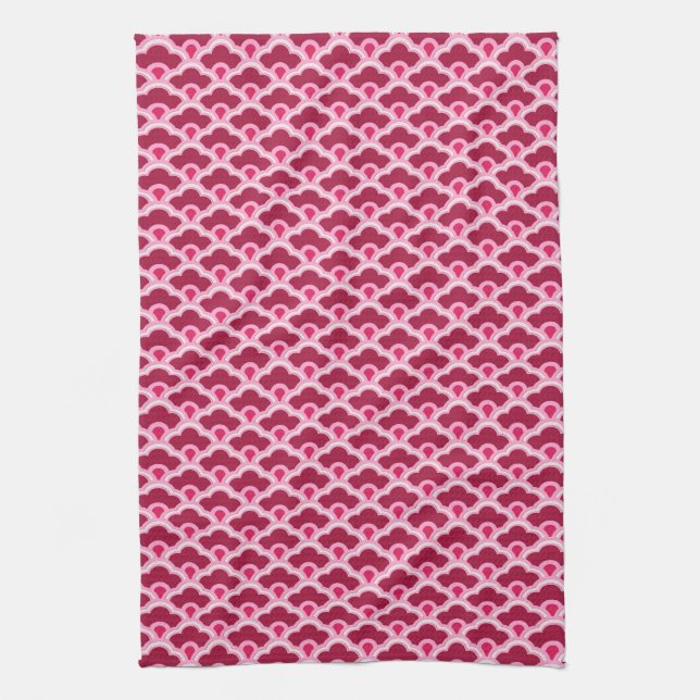 Deco Chinese Scallops, Burgundy Wine and Pink Tea Towel (Vertical)