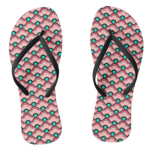 Deco Chinese Scallops, Coral Pink and Turquoise Jandals