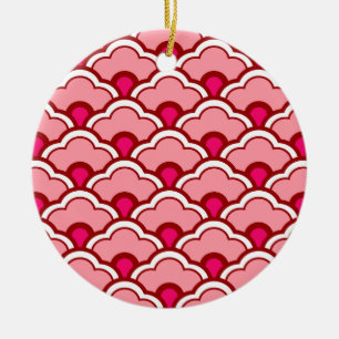 Deco Chinese Scallops, Fuchsia and Light Pink  Ceramic Tree Decoration