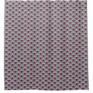 Deco Chinese Scallops, Grey / Grey, Black and Pink Shower Curtain
