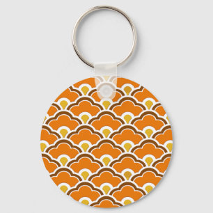 Deco Chinese Scallops, Mandarin Orange  Key Ring