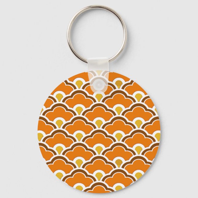 Deco Chinese Scallops, Mandarin Orange  Key Ring (Front)