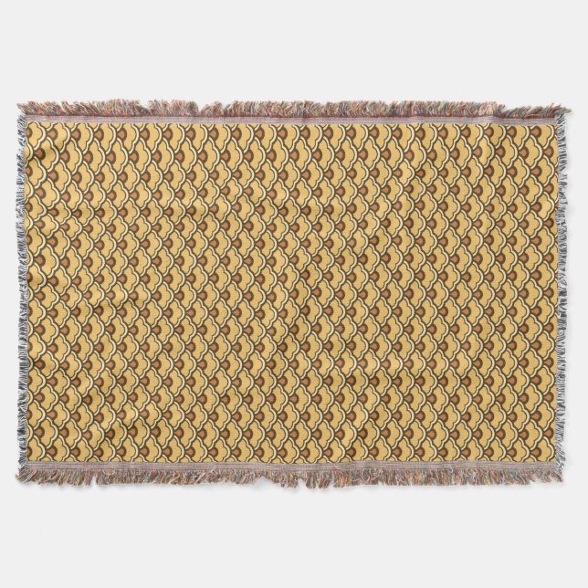 Deco Chinese Scallops, Mustard Gold and Brown Throw Blanket (Front)