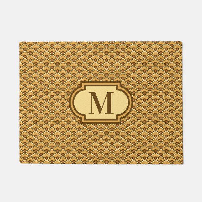 Deco Chinese Scallops, Mustard Gold with Monogram Doormat (Front)
