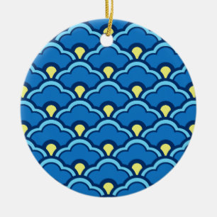 Deco Chinese Scallops, Ocean Blue and Indigo Ceramic Tree Decoration