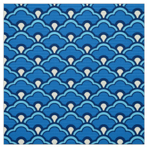 Deco Chinese Scallops, Ocean Blue and Indigo Fabric