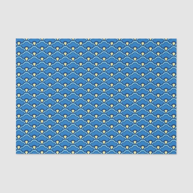 Deco Chinese Scallops, Ocean Blue and Indigo Tissue Paper (Front)