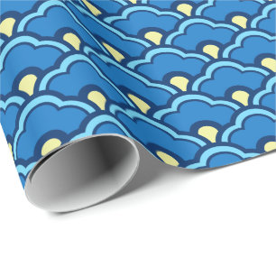 Deco Chinese Scallops, Ocean Blue and Indigo Wrapping Paper