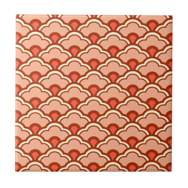 Deco Chinese Scallops, Peach, Rust and Cream Ceram Tile (Front)