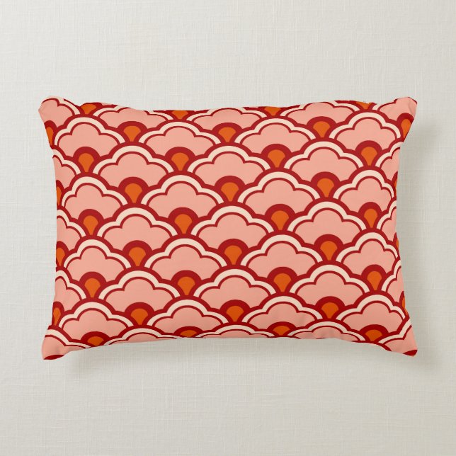 Deco Chinese Scallops, Peach, Rust and Cream Decorative Cushion (Front)