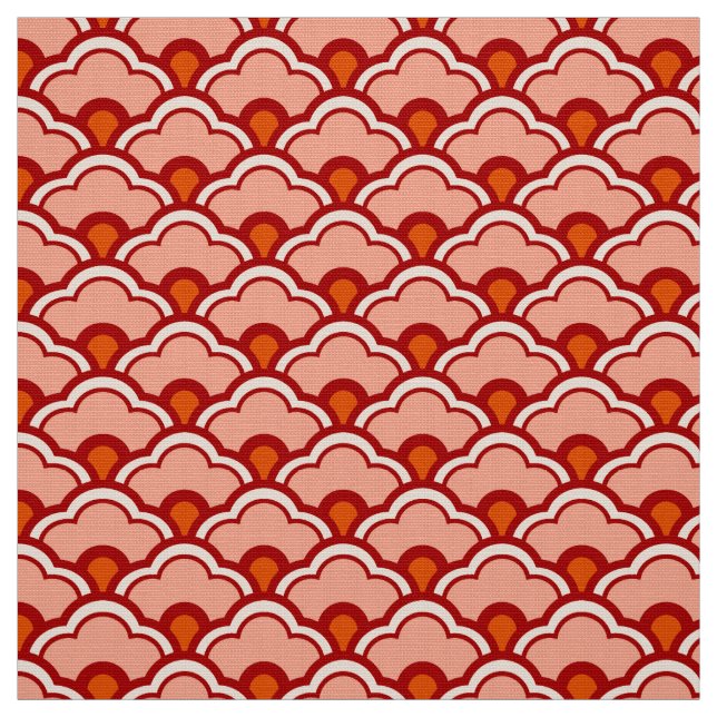 Deco Chinese Scallops, Peach, Rust and Cream Fabric (Swatch)