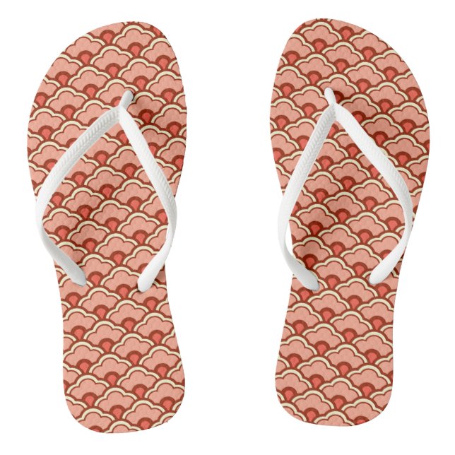 Deco Chinese Scallops, Peach, Rust and Cream Jandals (Footbed)