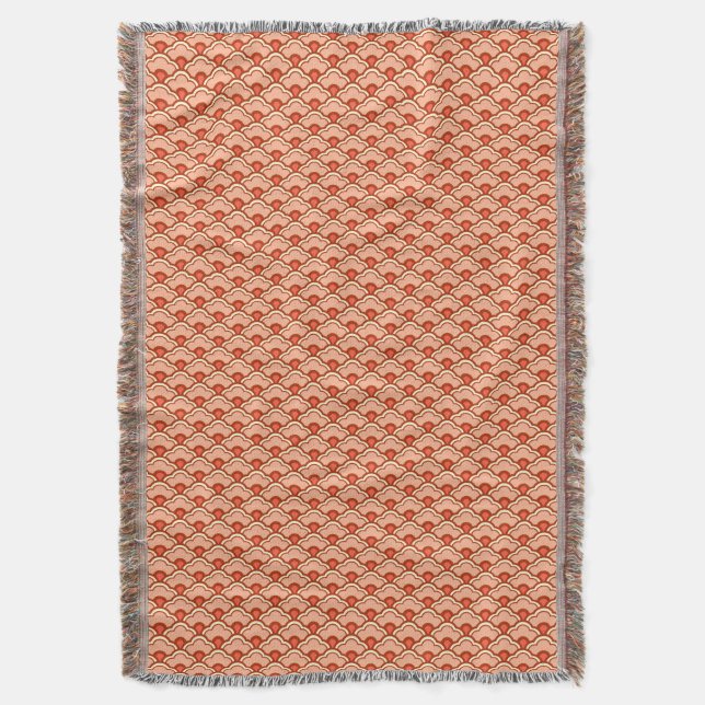 Deco Chinese Scallops, Peach, Rust and Cream Throw Blanket (Front Vertical)