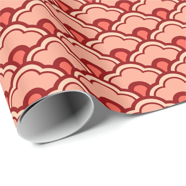 Deco Chinese Scallops, Peach, Rust and Cream Wrapping Paper (Roll Corner)