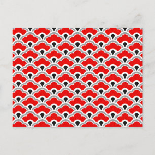 Deco Chinese Scallops, Red, Grey, Black and White Postcard