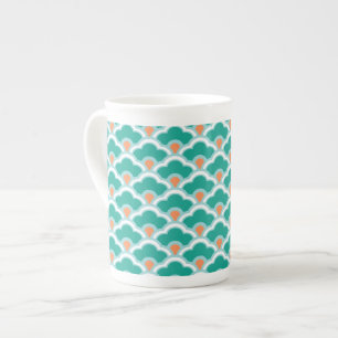 Deco Chinese Scallops, Teal, Aqua and Coral Bone China Mug