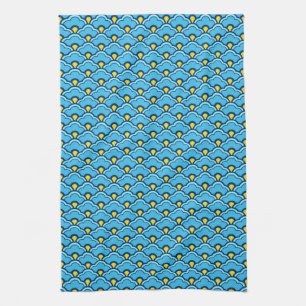 Deco Chinese Scallops, Turquoise and Aqua Tea Towel