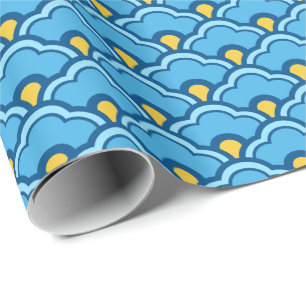 Deco Chinese Scallops, Turquoise and Aqua Wrapping Paper