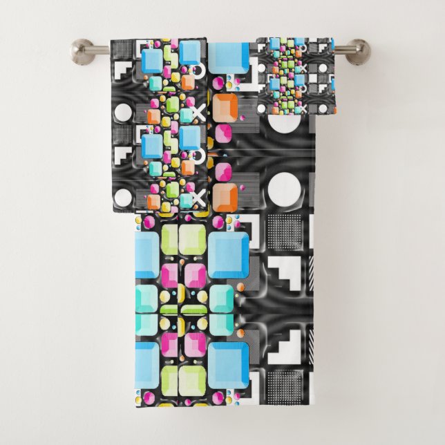 Deco Cubist Geometric Futuristic  Bath Towel Set (Insitu)