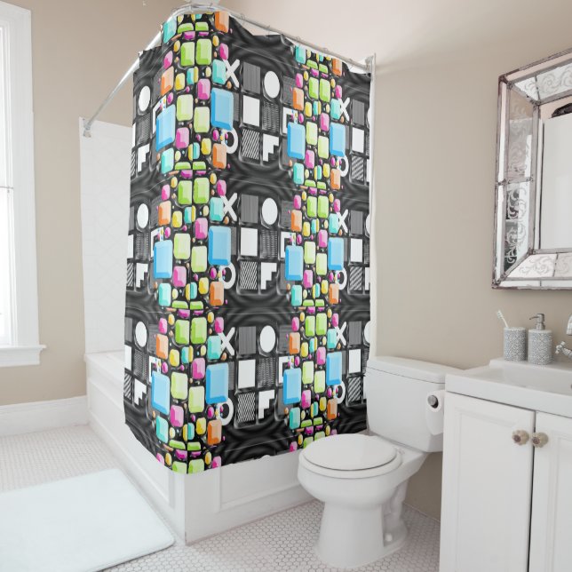 Deco Cubist Geometric Futuristic  Shower Curtain (In Situ)