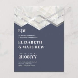 Deco Dusty Blue Silver Minimalist Wedding Postcard