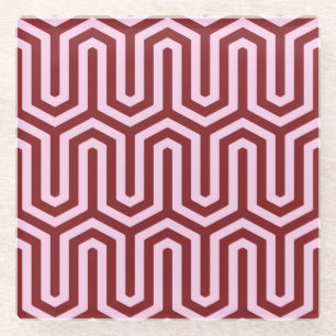 Deco Egyptian motif - burgundy and pink Glass Coaster