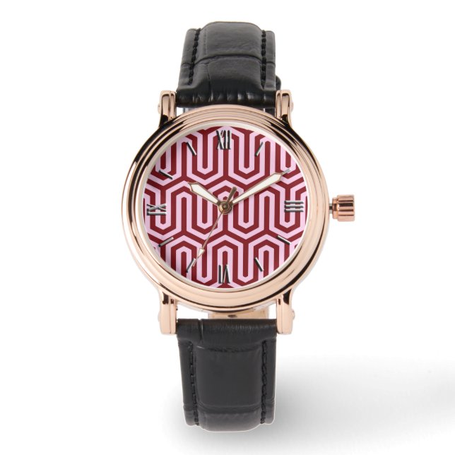 Deco Egyptian motif - burgundy and pink Watch (Front)