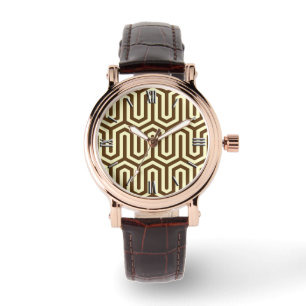 Deco Egyptian motif - chocolate brown and cream Watch