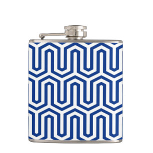 Deco Egyptian motif - cobalt blue and white Hip Flask