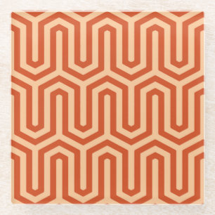 Deco Egyptian motif - coral orange Glass Coaster