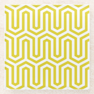 Deco Egyptian motif - mustard gold and white Glass Coaster