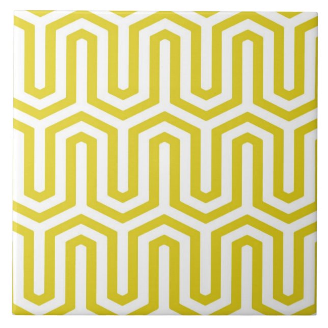 Deco Egyptian motif - mustard gold and white Tile (Front)