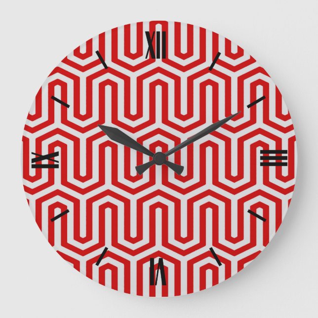 Deco Egyptian motif - red and gray Large Clock (Front)