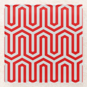 Deco Egyptian motif - red and grey Glass Coaster