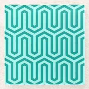 Deco Egyptian motif - turquoise and aqua Glass Coaster