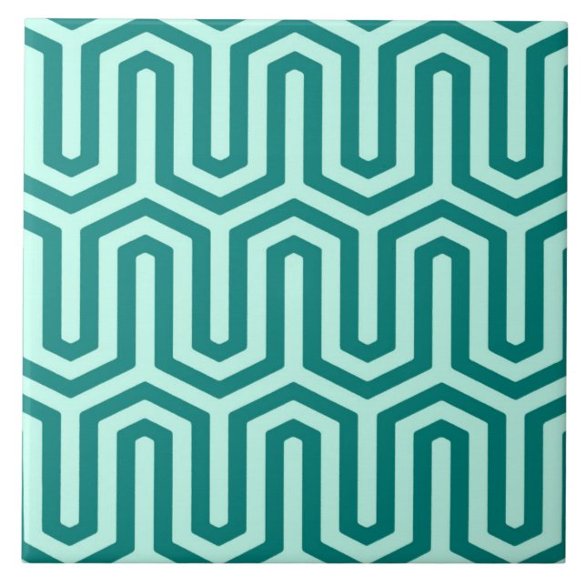 Deco Egyptian motif - turquoise and aqua Tile (Front)