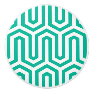 Deco Egyptian motif - turquoise and white Ceramic Knob