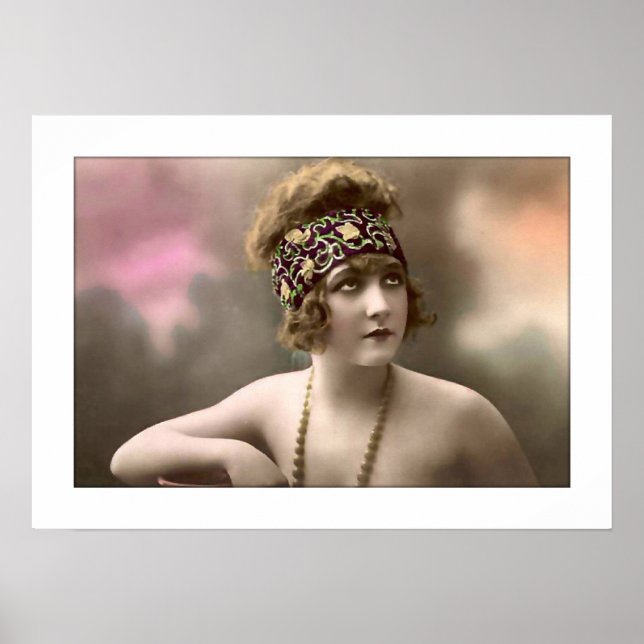 deco era girl with headscarf beads poster (Front)