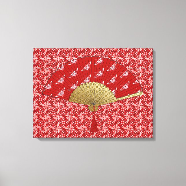 Deco Fan -  Butterflies, Dark Red and White Canvas Print (Front)