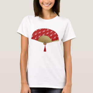 Deco Fan -  Butterflies, Dark Red and White T-Shirt