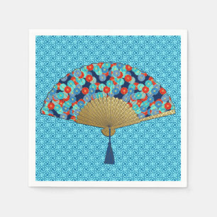 Deco Fan - Flowers in Cobalt, Turquoise and Red Napkin
