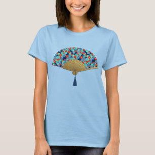 Deco Fan -  Flowers in Cobalt, Turquoise and Red T T-Shirt