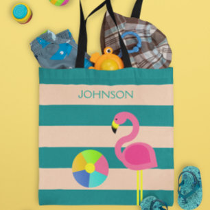 Deco Flamingo Personalised Beach Tote