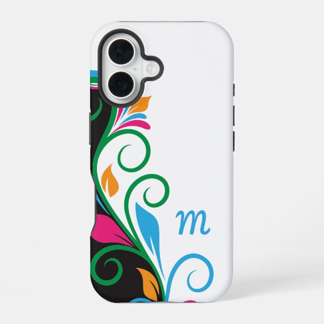 Deco Floral Monogram iPhone 16 Case (Back)