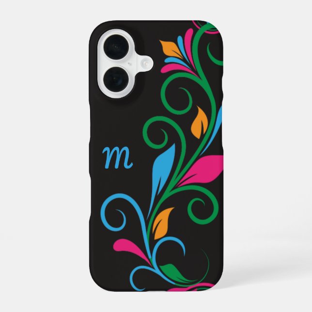 Deco Floral Monogram iPhone 16 Case (Back)