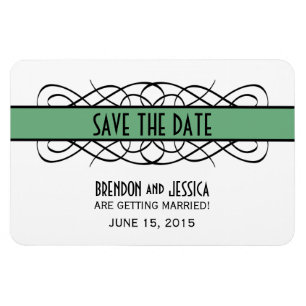 Deco Flourish Save the Date Magnet, Green Magnet