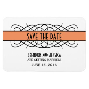 Deco Flourish Save the Date Magnet, Orange Magnet