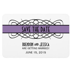 Deco Flourish Save the Date Magnet, Purple Magnet