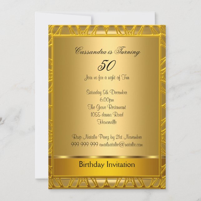 Deco Gold 50th Birthday Invitation (Front)